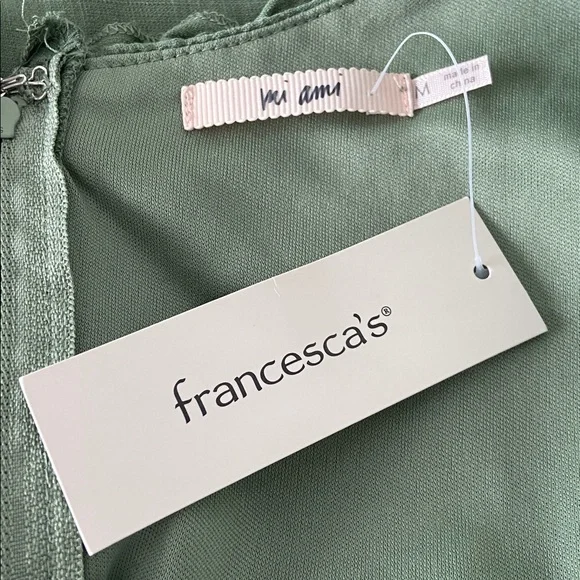 Francesca's Mi Ami green ruffle long-sleeve mini dress sage color Size Medium - Picture 8 of 16